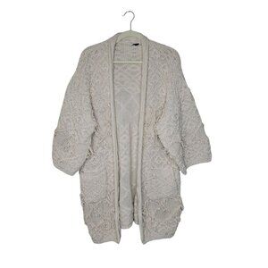 Anthropologie Akemi + Kin Fringe Boho Cardigan Crochet Open Front Cozy Oversized